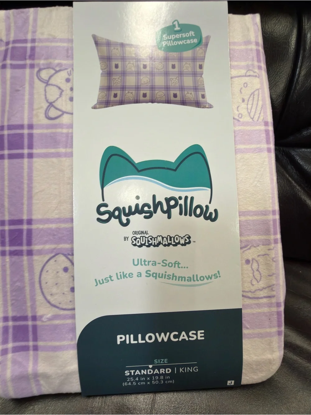SquishPillow by Squishmallows Supersoft Pillowcase – Purple Plaid New In package